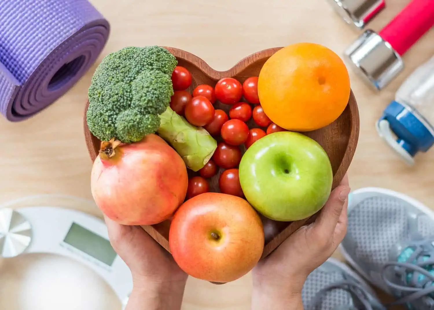 Healthy and fresh fruits and veggies in a heart shape bowl | Mesa Medical Health & Wellness | St. George, UT